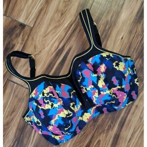 Panache Underwire Sports Bra Size 38GG Electric Print Black Paint Splash 5021A